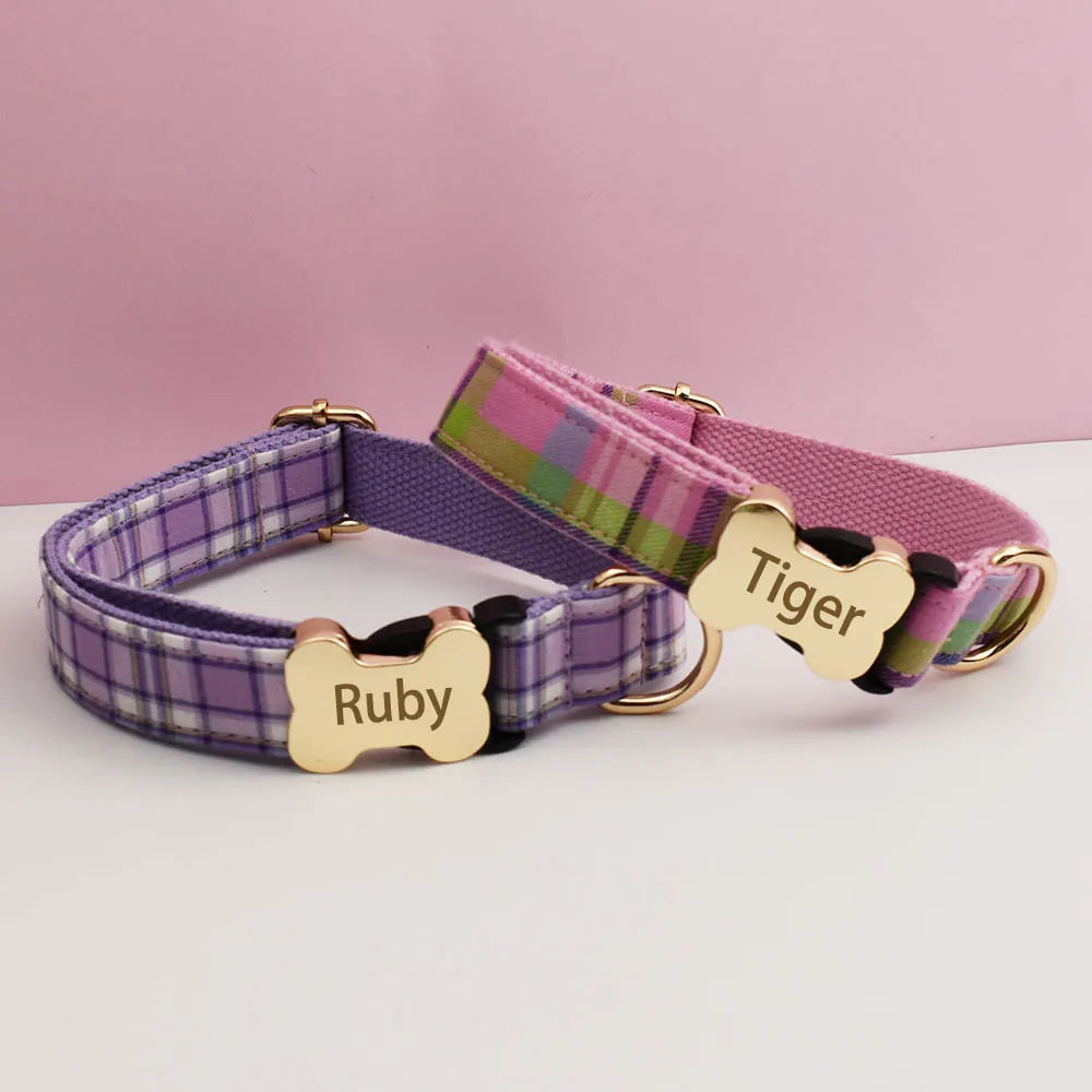 Customizable Dog Collar - Pink Plaid