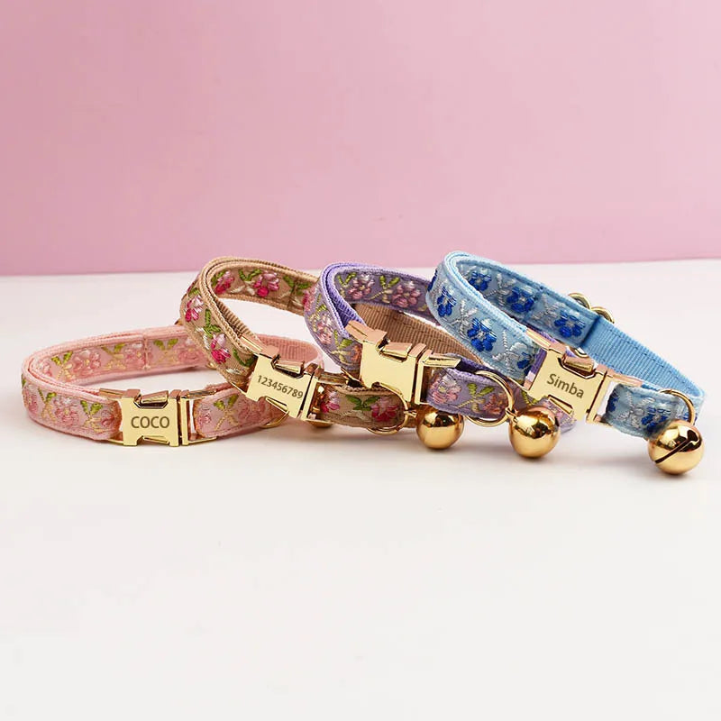 Customizable Cat Collar - Aqua Floral