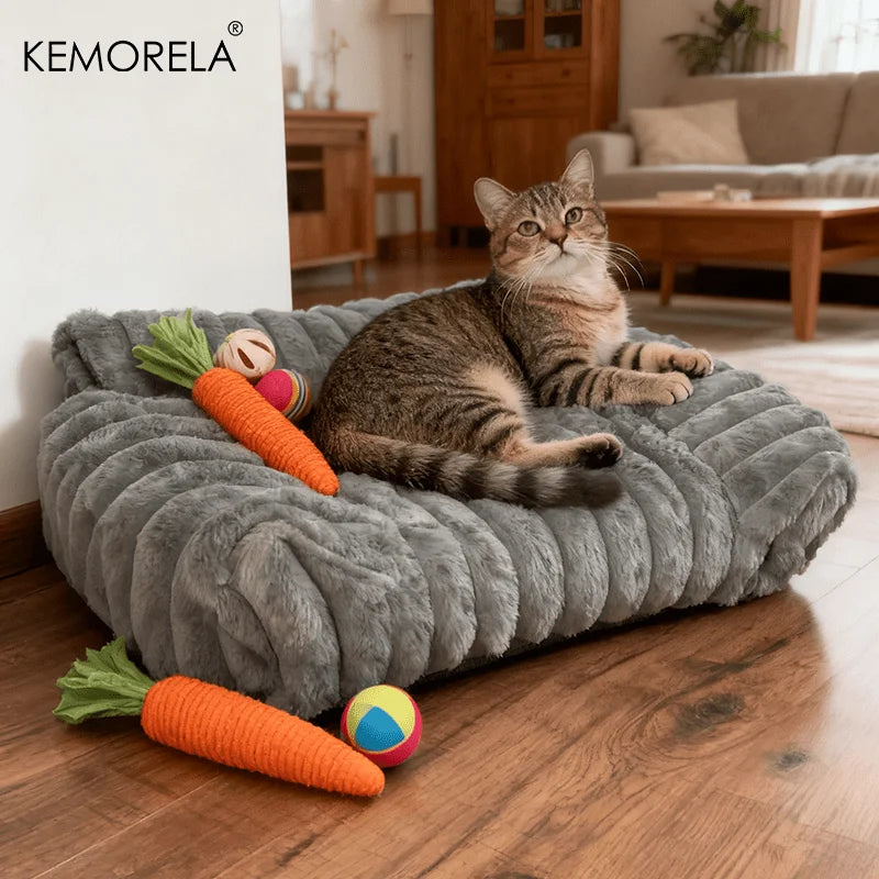 KEMORELA Cat & Dog Striped Fuzzy Sofa Bed