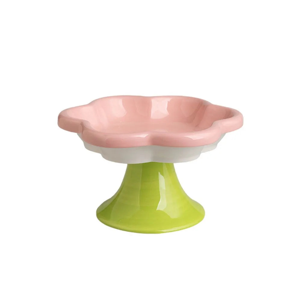 Ceramic Raised Flower Cat Bowl