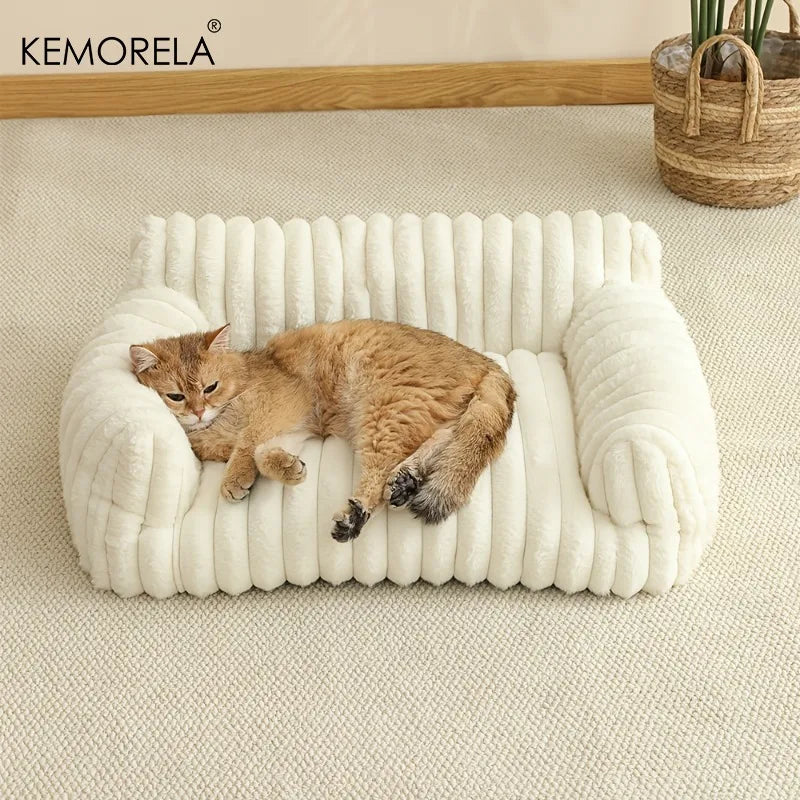 KEMORELA Cat & Dog Striped Fuzzy Sofa Bed