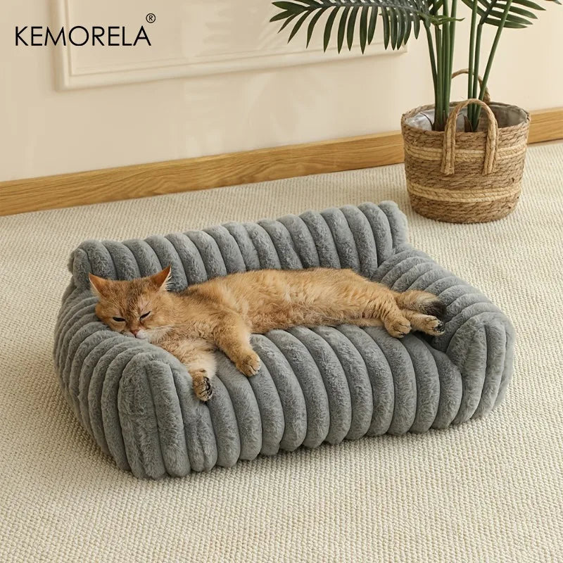 KEMORELA Cat & Dog Striped Fuzzy Sofa Bed