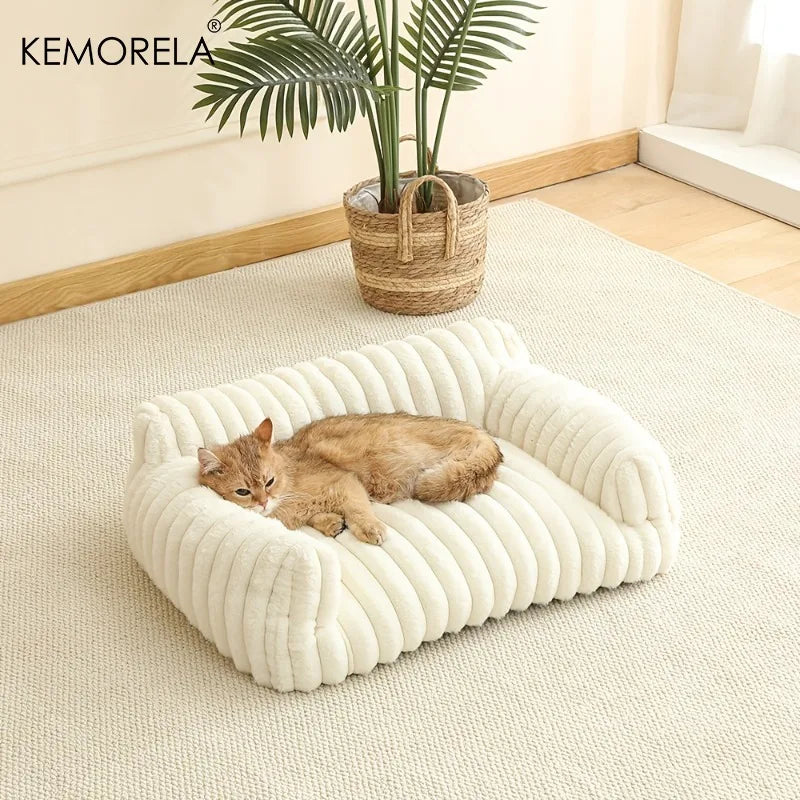 KEMORELA Cat & Dog Striped Fuzzy Sofa Bed
