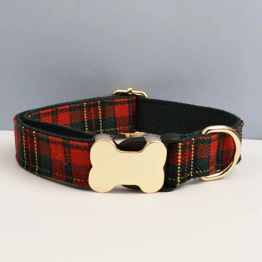 Customizable Dog Collar - Green Plaid