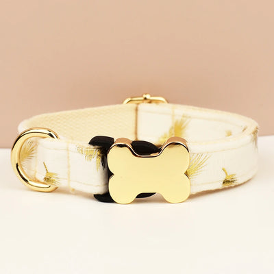 Customizable Dog Collar - White & Gold Feather