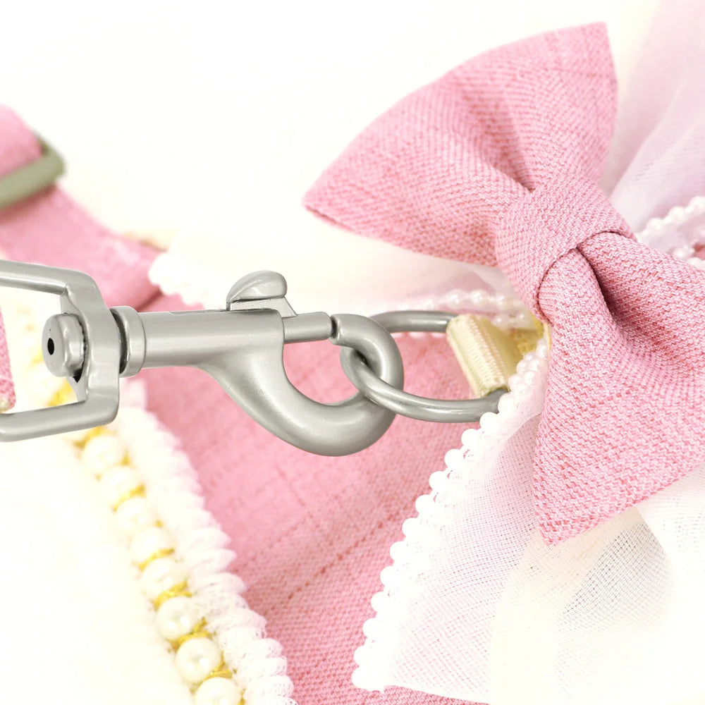 Pink Bowknot Leash & Harness Set