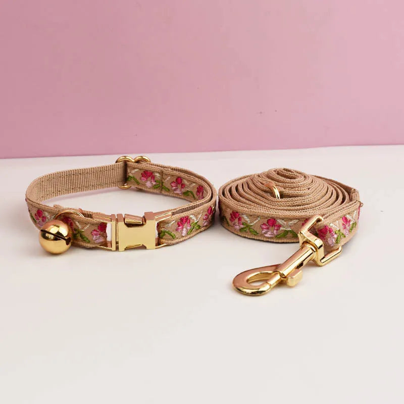 Bundle - Customizable Collar + Leash - Mocha Rose