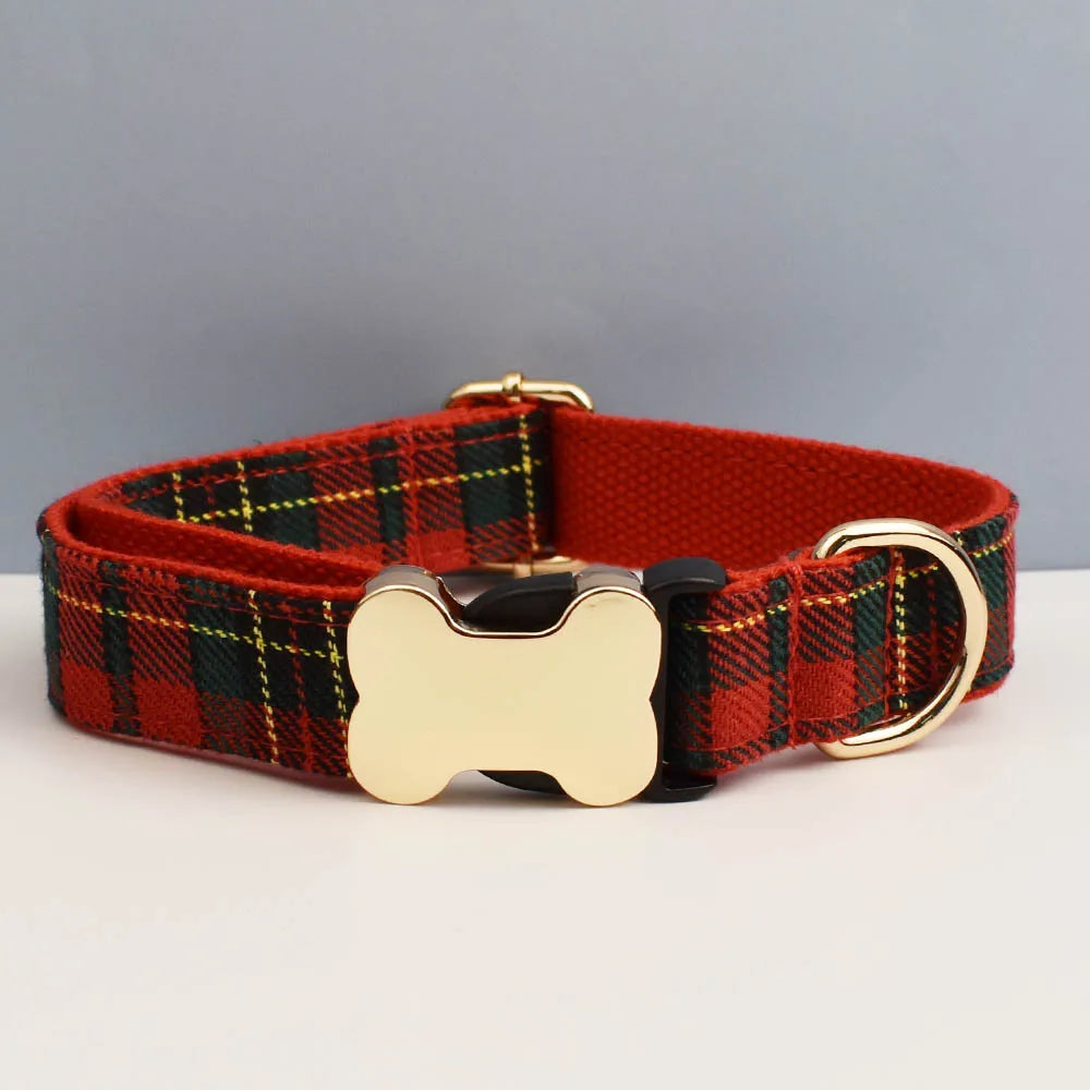 Customizable Dog Collar - Green Plaid