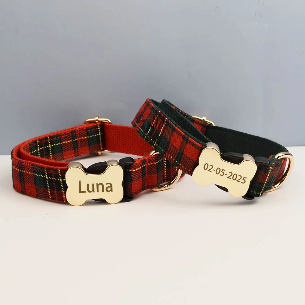 Customizable Dog Collar - Green Plaid