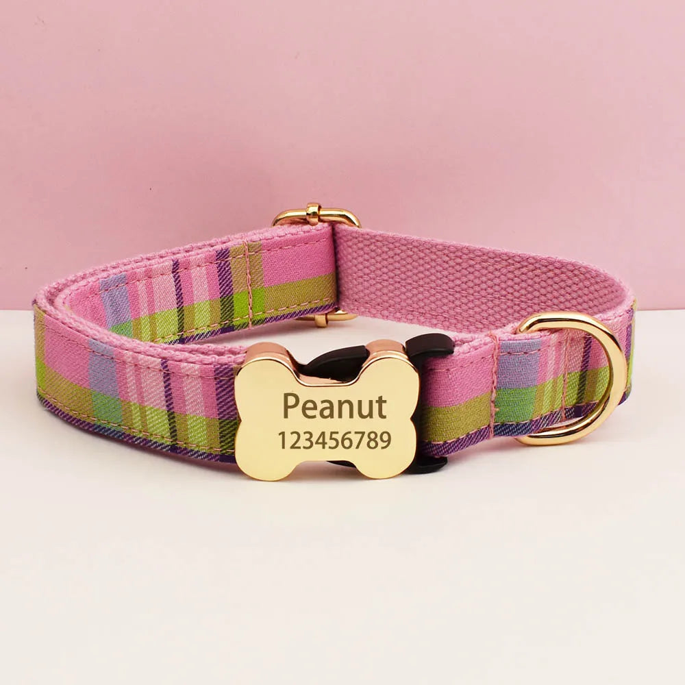 Customizable Dog Collar - Green Plaid