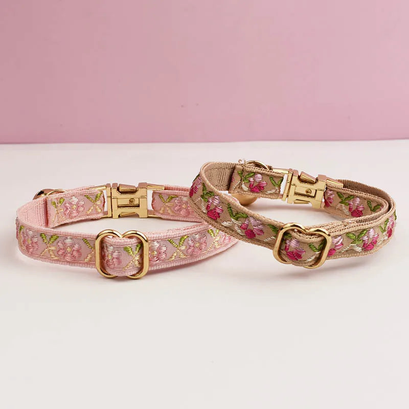 Bundle - Customizable Collar + Leash - Mocha Rose