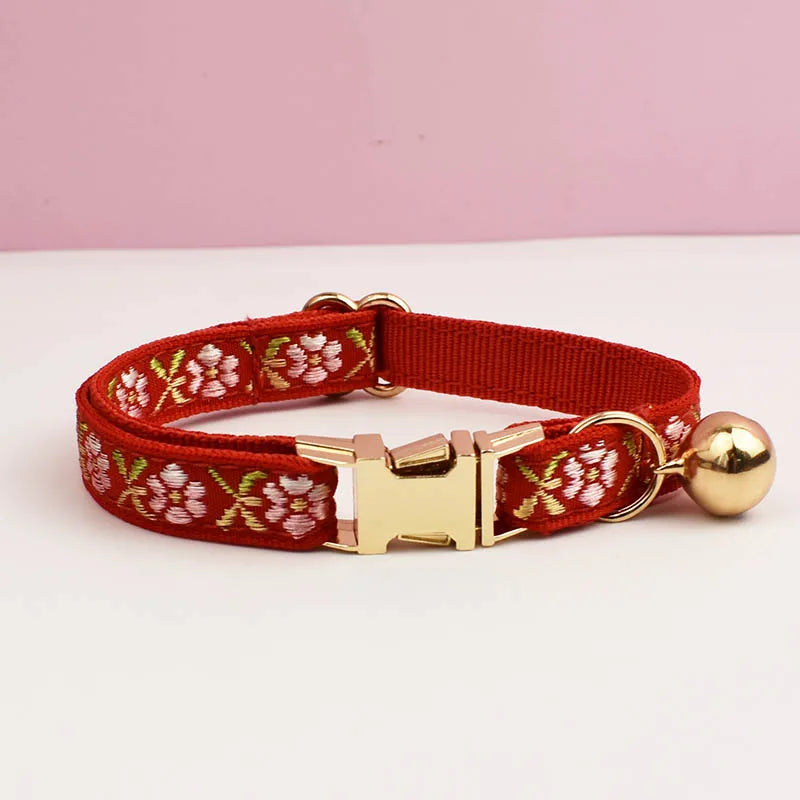 Customizable Cat Collar - Maroon Floral