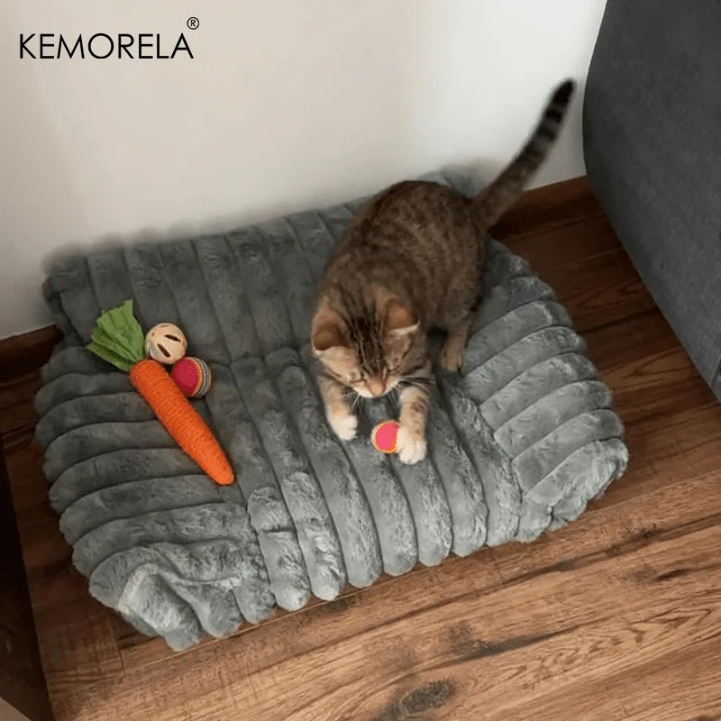 KEMORELA Cat & Dog Striped Fuzzy Sofa Bed