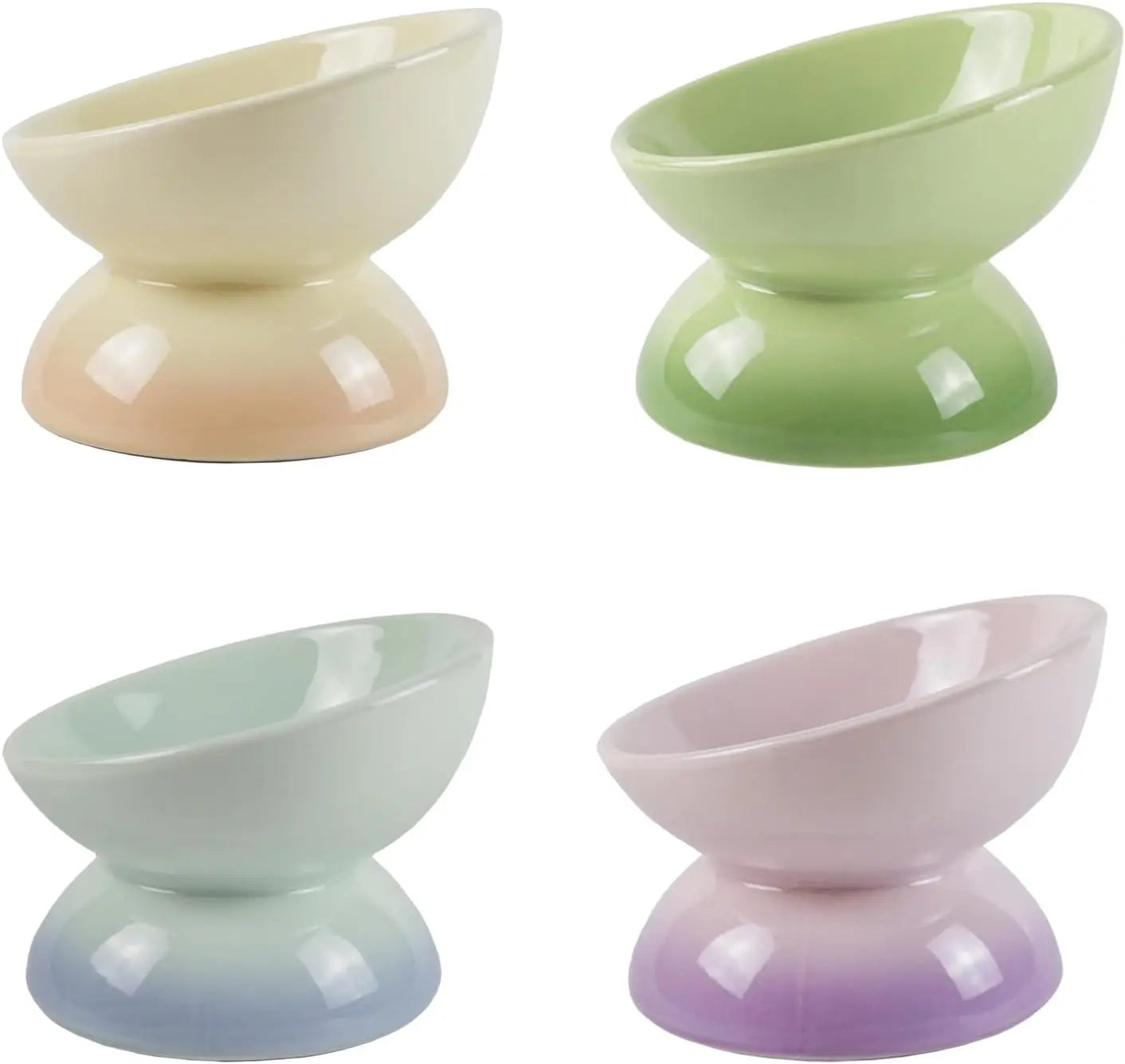 Set of four ceramic bowls with gradient colors on a white background